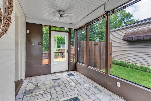 132 Crescent Hills Rd, Penn Hills, PA 15235 - unfurnished sunroom with a ceiling fan and plenty of natural light