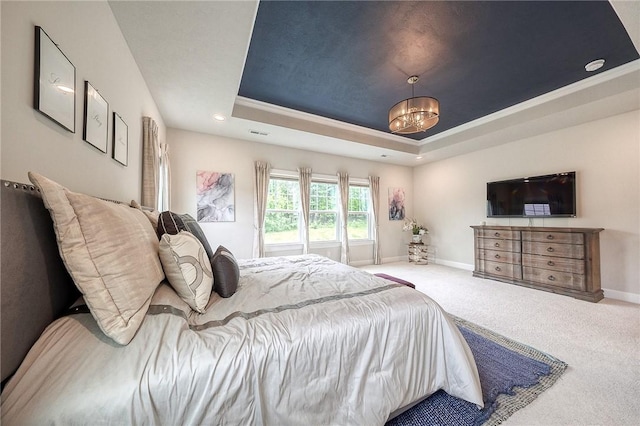 1703 Stevensan, Franklin Park, PA 15143 - carpeted bedroom with a tray ceiling, baseboards, a chandelier, crown molding, and recessed lighting