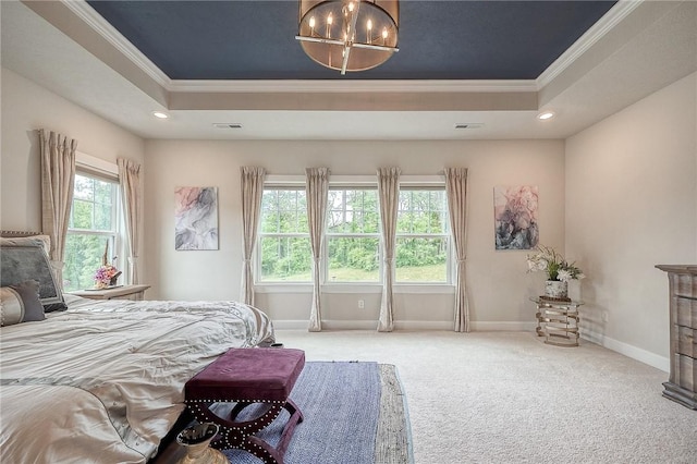 1703 Stevensan, Franklin Park, PA 15143 - bedroom featuring a raised ceiling, carpet flooring, baseboards, a chandelier, and ornamental molding