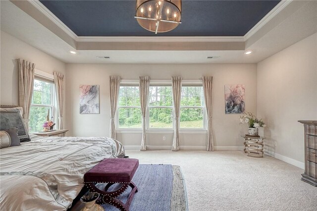 1703 Stevensan, Franklin Park, PA 15143 - carpeted bedroom featuring a tray ceiling, a chandelier, ornamental molding, and recessed lighting