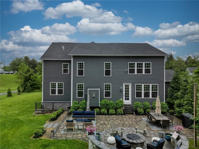 1703 Stevensan, Franklin Park, PA 15143 - rear view of property featuring an outdoor living space with a fire pit, a patio, and a lawn