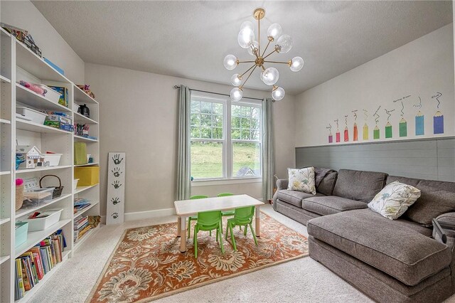 1703 Stevensan, Franklin Park, PA 15143 - carpeted living area featuring a chandelier and a textured ceiling