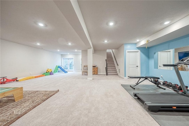 1703 Stevensan, Franklin Park, PA 15143 - exercise room featuring carpet flooring, recessed lighting, and baseboards