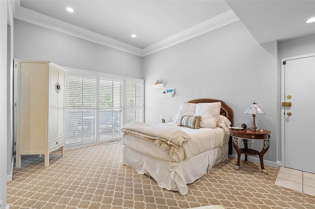 6015 Walnut St Unit 201, Shadyside, PA 15206 - bedroom featuring light colored carpet, ornamental molding, baseboards, and recessed lighting