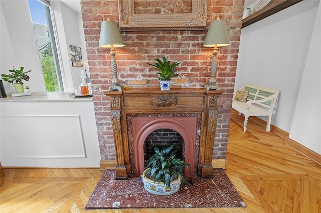 6015 Walnut St Unit 201, Shadyside, PA 15206 - detailed view of baseboards and a brick fireplace
