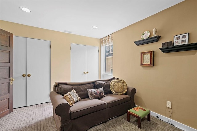 6015 Walnut St Unit 201, Shadyside, PA 15206 - living room featuring carpet flooring, recessed lighting, and baseboards