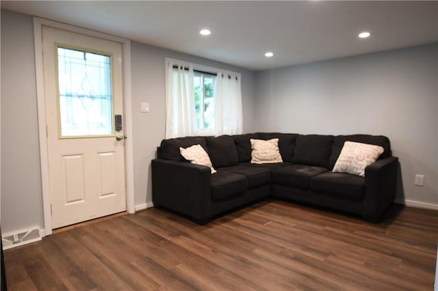 117 Oregon, Vandergrift Wml, PA 15690 - living area featuring dark wood-style floors, recessed lighting, and baseboards