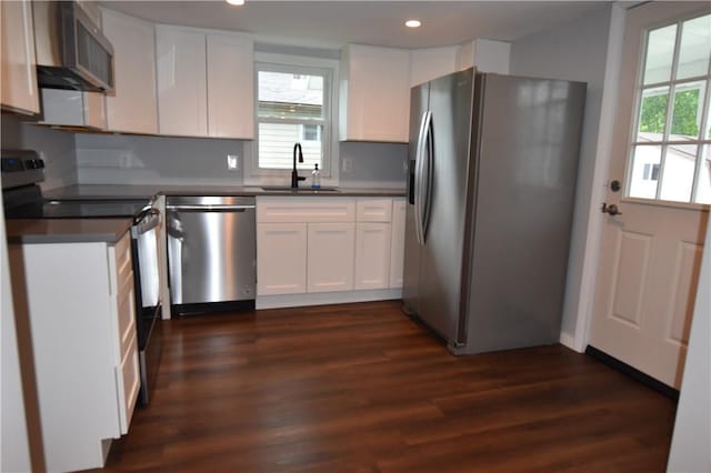 117 Oregon, Vandergrift Wml, PA 15690 - kitchen with appliances with stainless steel finishes, recessed lighting, a sink, dark wood-type flooring, and white cabinets