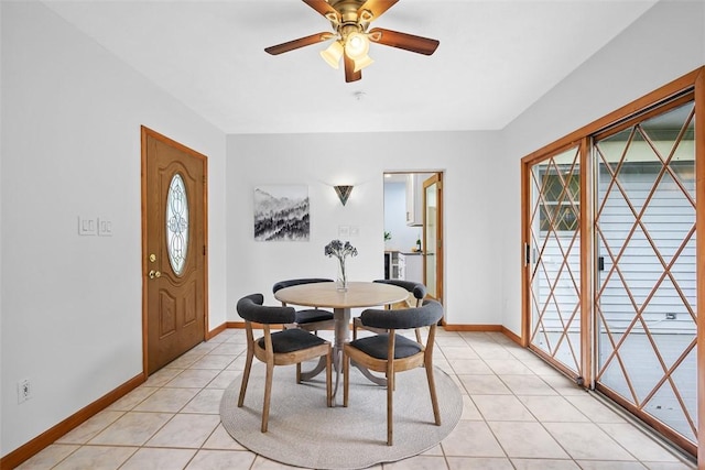 61 Ehle Ave, Kennedy Twp, PA 15108 - dining area with light tile patterned floors, a ceiling fan, and baseboards