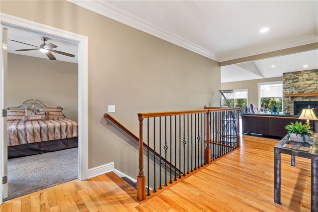 209 Lucca Ln, Upper St Clair, PA 15241 - hall featuring an upstairs landing, ornamental molding, wood finished floors, and baseboards