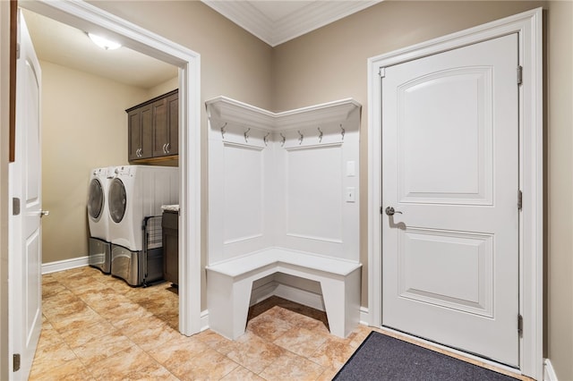 209 Lucca Ln, Upper St Clair, PA 15241 - mudroom with independent washer and dryer, baseboards, and ornamental molding