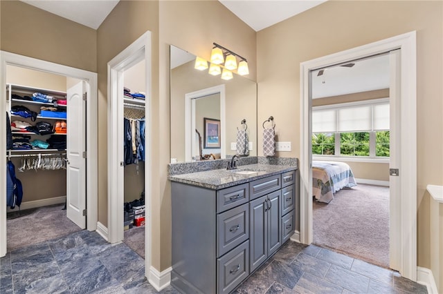 209 Lucca Ln, Upper St Clair, PA 15241 - ensuite bathroom featuring vanity, stone finish floors, baseboards, and a walk in closet
