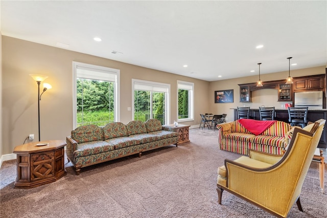 209 Lucca Ln, Upper St Clair, PA 15241 - living room featuring light carpet, plenty of natural light, recessed lighting, and baseboards