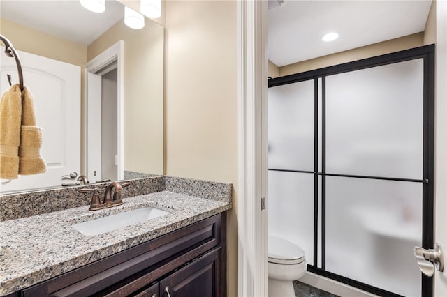 209 Lucca Ln, Upper St Clair, PA 15241 - full bathroom featuring vanity, toilet, a shower stall, and recessed lighting