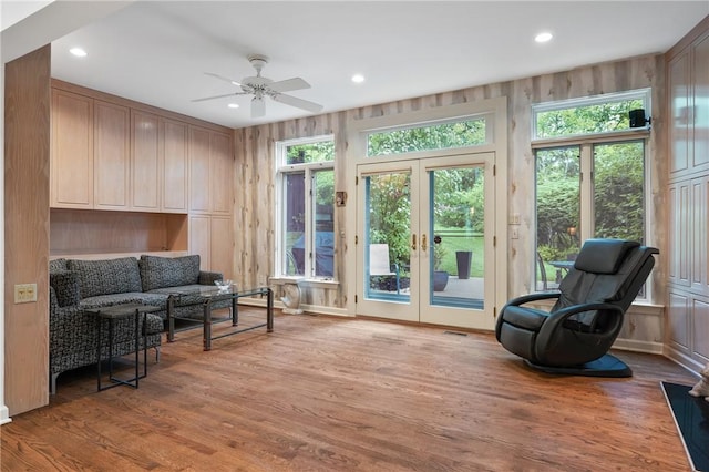 202 N Woodland Rd, Shadyside, PA 15232 - living area with french doors, light wood-style floors, recessed lighting, and a ceiling fan