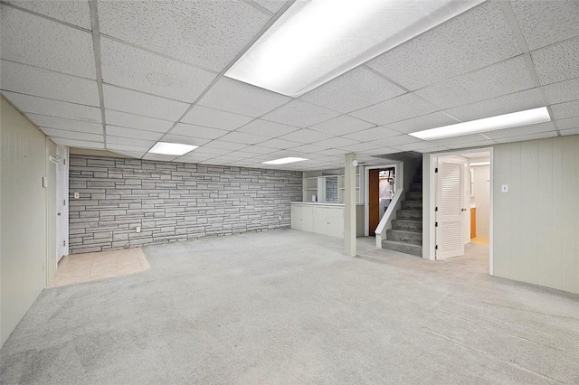3353 Mcroberts Rd, Castle Shannon, PA 15234 - finished basement with stairway, a drop ceiling, and carpet flooring