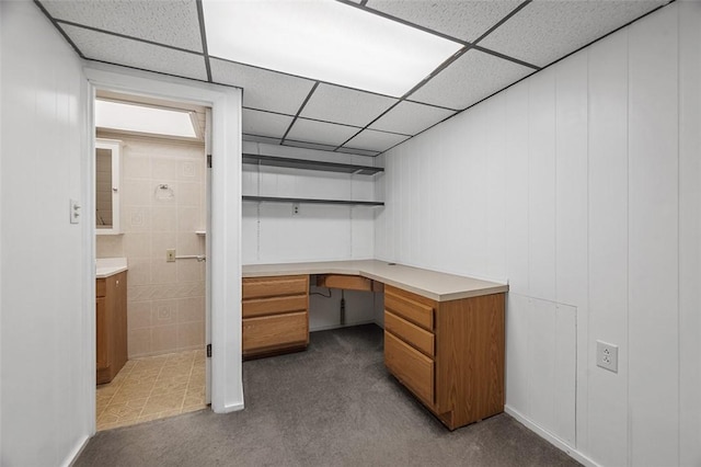 3353 Mcroberts Rd, Castle Shannon, PA 15234 - unfurnished office featuring built in desk, a drop ceiling, and carpet floors