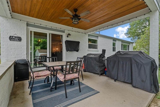 6003 Kingston Dr, Hopewell Twp Bea, PA 15001 - view of patio featuring ceiling fan, outdoor dining area, and grilling area