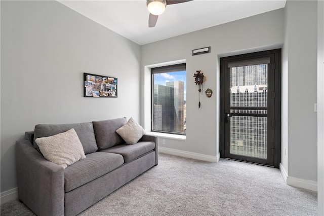 151 Fort Pitt Blvd Unit 1703, Downtown Pgh, PA 15222 - carpeted living area featuring ceiling fan and baseboards
