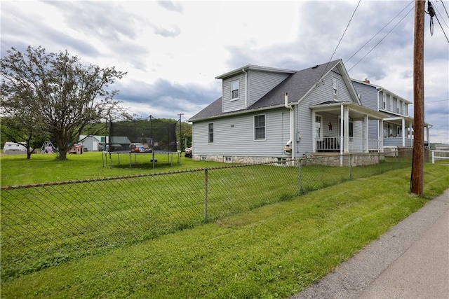 1019 Boulder St, California, PA 15419 - view of property exterior featuring a trampoline, roof with shingles, and covered porch