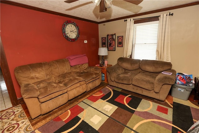 1019 Boulder St, California, PA 15419 - living room featuring ceiling fan and ornamental molding