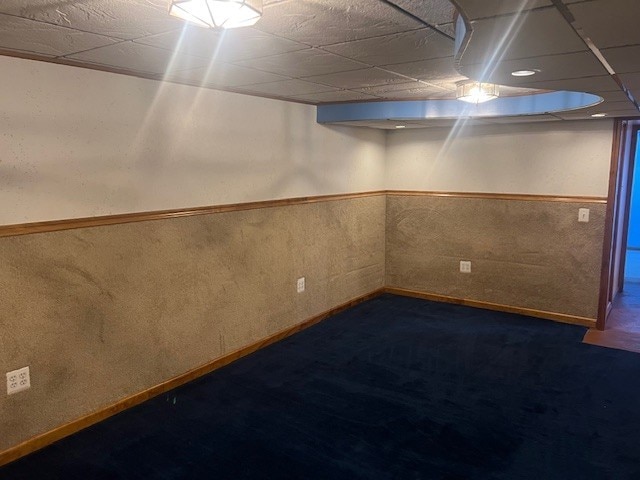 1320 High, Jefferson Hills, PA 15025 - finished below grade area with carpet floors, a drop ceiling, wainscoting, and baseboards