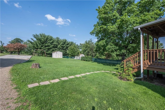 1320 High, Jefferson Hills, PA 15025 - view of yard with a storage shed, a deck, and view of wooded area