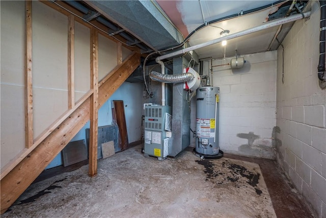 1320 High, Jefferson Hills, PA 15025 - unfinished below grade area with water heater, heating unit, and concrete block wall