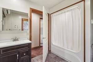 929 Al Smith Dr, Kennedy Twp, PA 15136 - bathroom with vanity, shower / bath combo with shower curtain, and baseboards