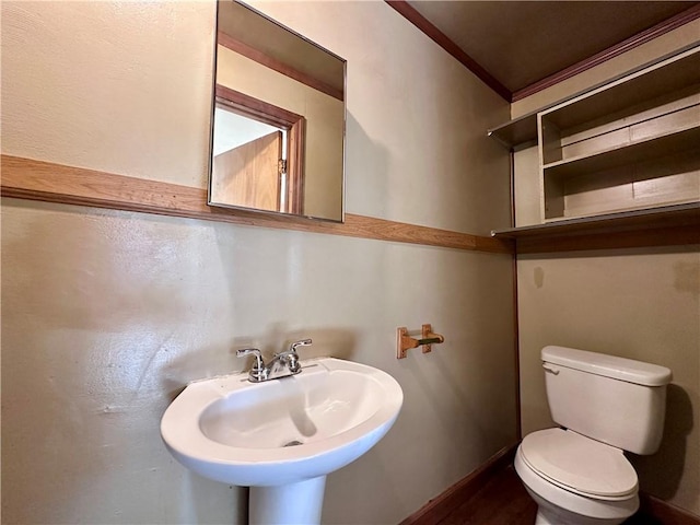 3406 New Castle, West Middlesex Boro, PA 16159 - half bath with toilet, a sink, wood finished floors, and baseboards