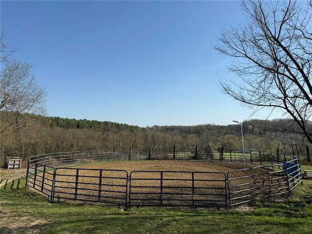 1060 Sugar Run Rd, Nottingham, PA 15367 - view of yard featuring an enclosed riding area, a view of countryside, and a wooded view