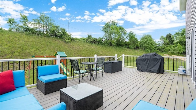 420 Fosse Ct, Harmony Boro But, PA 16037 - wooden deck featuring area for grilling and an outdoor living space