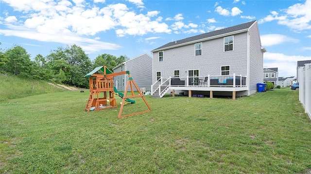 420 Fosse Ct, Harmony Boro But, PA 16037 - back of house featuring a playground, a yard, and a deck