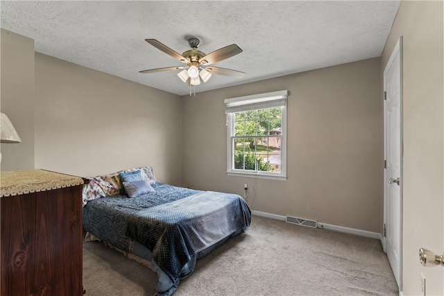763 Chapel Rd, Center Twp Bea, PA 15001 - bedroom with light carpet, baseboards, a textured ceiling, and ceiling fan