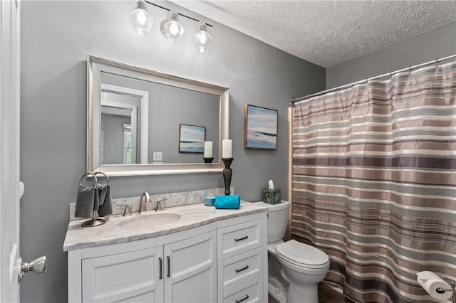 763 Chapel Rd, Center Twp Bea, PA 15001 - bathroom with a textured ceiling, toilet, vanity, and a shower with shower curtain
