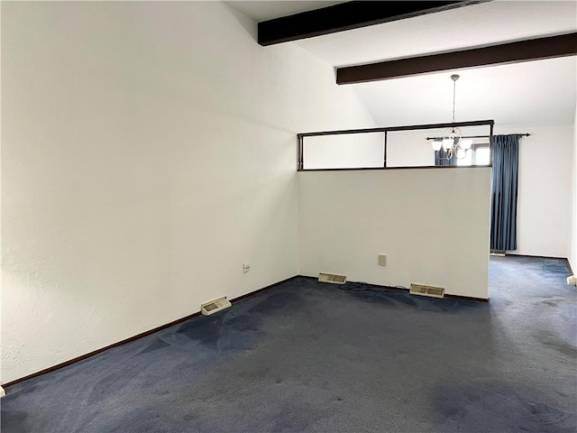 4130 James Dr, Lower Burrell, PA 15068 - spare room with a chandelier, dark colored carpet, and baseboards