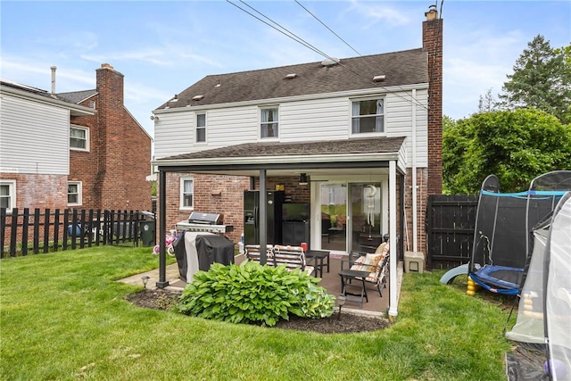 5268 Fieldcrest Dr, Whitehall, PA 15236 - rear view of property with a patio area, brick siding, a chimney, and a shingled roof