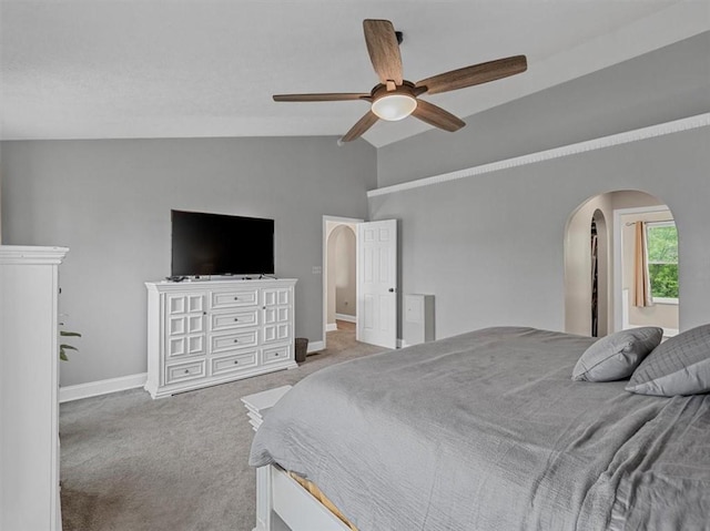 13 Westchester Ct, Robinson Twp Nwa, PA 15136 - bedroom with lofted ceiling, arched walkways, light colored carpet, baseboards, and a ceiling fan