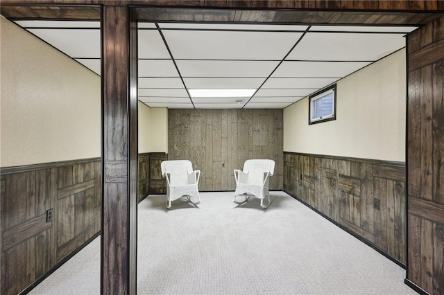 1509 Edmon Rd, Kiskiminetas Twp, PA 15618 - unfurnished room with carpet flooring, wood walls, a wainscoted wall, and a paneled ceiling