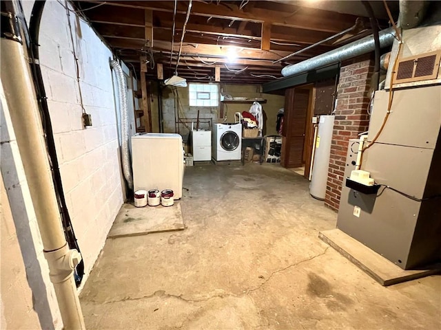 3329 Recker Dr, Baldwin Boro, PA 15227 - basement with washer and clothes dryer, water heater, and heating unit