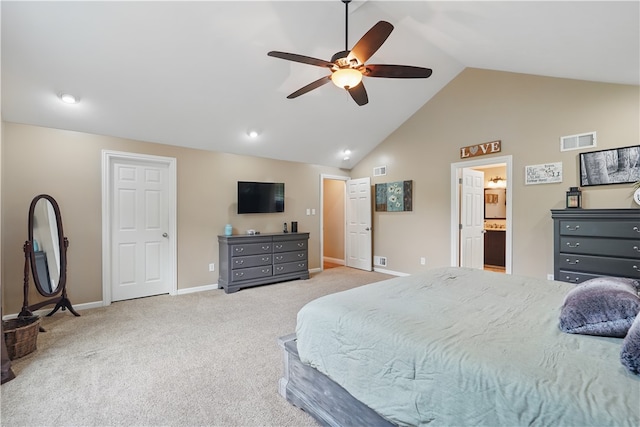 1125 Annisville Rd, Washington Twp But, PA 16050 - carpeted bedroom featuring baseboards, high vaulted ceiling, ceiling fan, and ensuite bath