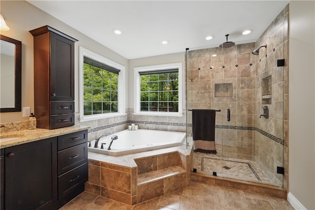 1125 Annisville Rd, Washington Twp But, PA 16050 - full bath featuring a stall shower, vanity, a whirlpool tub, and recessed lighting