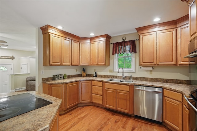 1125 Annisville Rd, Washington Twp But, PA 16050 - kitchen featuring dishwasher, a sink, black electric cooktop, light wood-type flooring, and recessed lighting