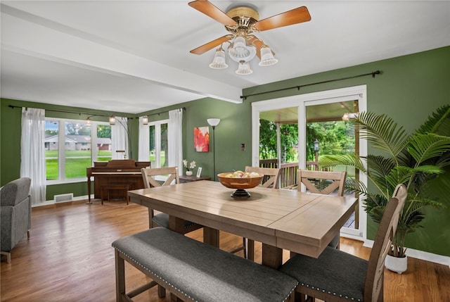 1527 W Ingomar Rd, Franklin Park, PA 15237 - dining room with light wood-type flooring, ceiling fan, baseboards, and beamed ceiling
