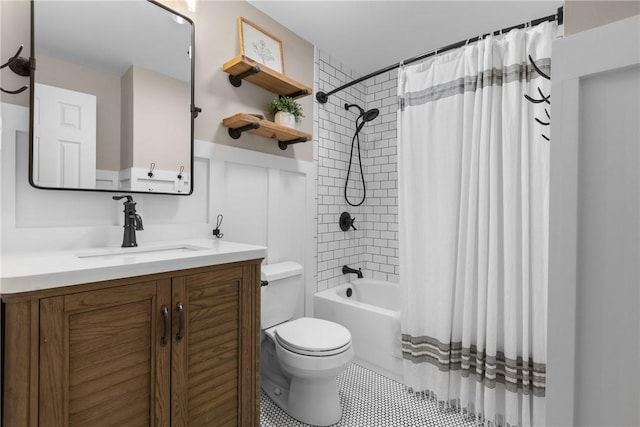 6032 Dalmation Dr, Bethel Park, PA 15102 - full bath with toilet, vanity, shower / bath combo, and tile patterned flooring