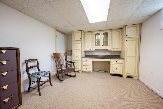 127 Burns Ave, Chippewa Twp, PA 15010 - sitting room featuring a drop ceiling, light colored carpet, baseboards, and an office area