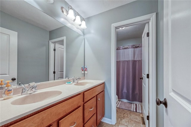 1517 Lombard Cir, South Strabane, PA 15301 - full bathroom featuring double vanity, toilet, and curtained shower