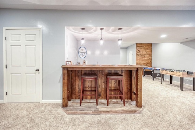 1517 Lombard Cir, South Strabane, PA 15301 - indoor wet bar with carpet flooring, baseboards, and hanging light fixtures