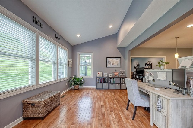 1517 Lombard Cir, South Strabane, PA 15301 - office space featuring light wood finished floors, baseboards, lofted ceiling, and recessed lighting
