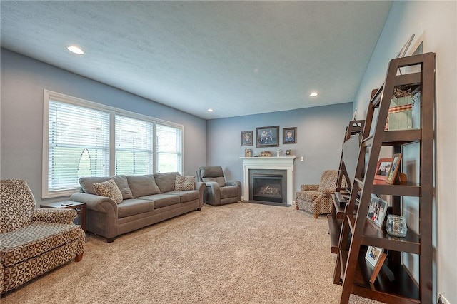 1517 Lombard Cir, South Strabane, PA 15301 - living room featuring carpet, recessed lighting, and a fireplace
